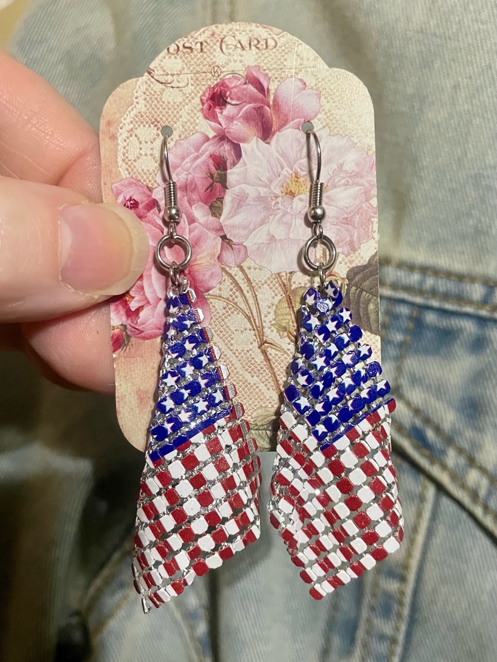 2 for $10. Red, White & Blue Dangle Flag-Inspired Earrings